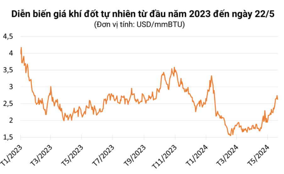 Diễn biến giá Khí Đôt tự nhiên từ đầu năm 2023 đến ngày 22/5