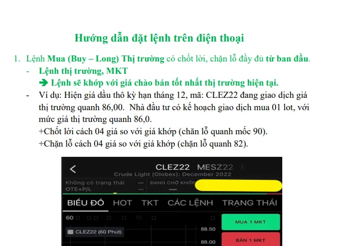 🔰[CQG]- Hướng dẫn đặt lệnh trên điện thoại - Lệnh Thị trường Mua (Buy - Long) có chốt lời, chặn lỗ đầy đủ từ ban đầu (1)